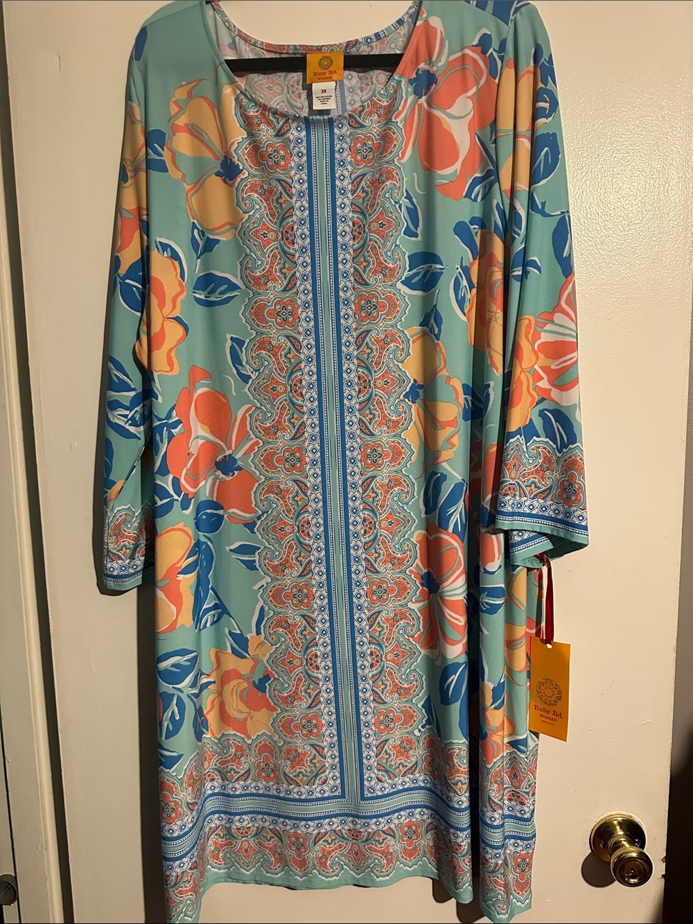 Ruby Rd. Mint-Blue Floral Border Shift Dress